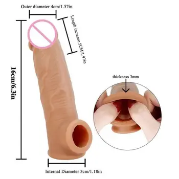 Dobry Nowy Realistyczny Prezerwatywę na penisa wielokrotnego użytku Płyn Silikonowy Penis Rękaw Kogut Powiększalnik Opóźnienie Enhancer Sex Zabawki dla Mężczyzn