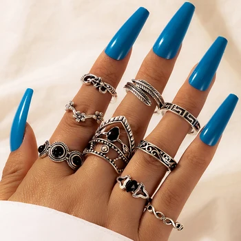 Styl bohemy pierścień zestaw biżuterii dla kobiet Napełnić diament hip-hop pierścienie zestaw dla kobiet Biżuteria kostium na imprezę i święta